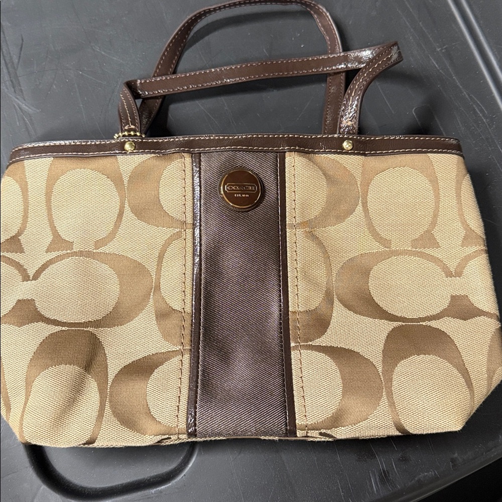 Coach Signature Brown and Tan Handbag